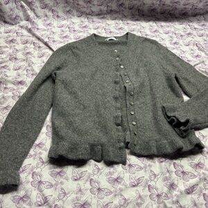 🪄Zara Gray Ruffle-Hem Wool Blend Cardigan